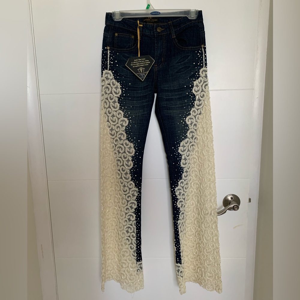 Vintage Jeans Lace Embellished with beads